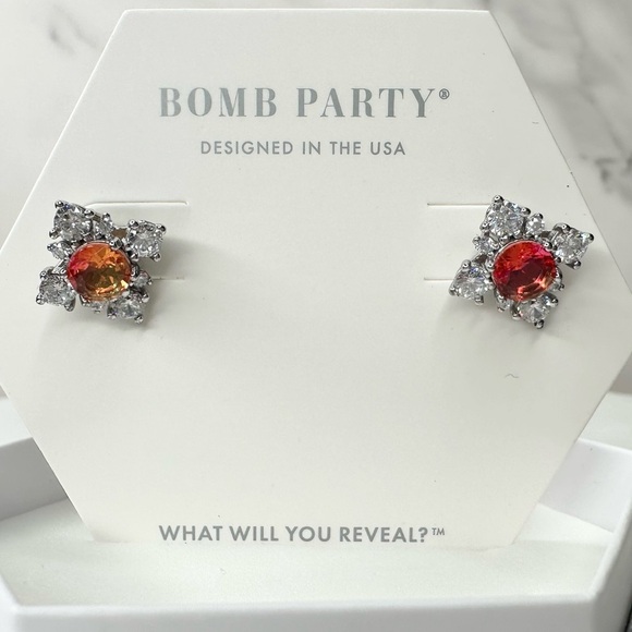 Bomb Party The Sterling Club Pink Tourmaline Earrings RBP2988 NWT - Picture 2 of 4